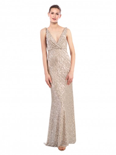 Shop Faux Surplice V-Neck Slim Formal Sparkling Sequin Bridesmaid Dress / Prom Dress UK