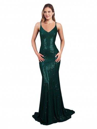 Shop Fishtail Shaped V-Neck Open Back Long Formal Sequin Bridesmaid Dress / Prom Dress UK