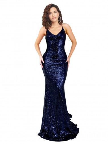 Shop Mermaid V-Neck Low Back Long Formal Sequin Bridesmaid Dress / Prom Dress UK