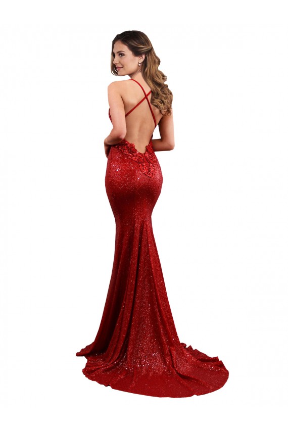 Low Back Mermaid V-Neck Long Formal Sequin Bridesmaid Dress / Prom Dress