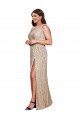 Deep V-Neck Sleeveless Sparkling Formal Sequin Bridesmaid Dress / Prom Dress with Draped Cowl Back