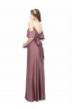 Draped Cold Shoulder Sleeves Long Formal Silky Satin Bridesmaid Dress / Prom Dress with Slit and Tie Back