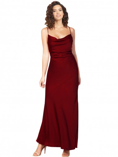 Shop Cowl Neck Low Back Formal Silky Satin Bridesmaid Dress / Prom Dress with Thin Back Straps UK