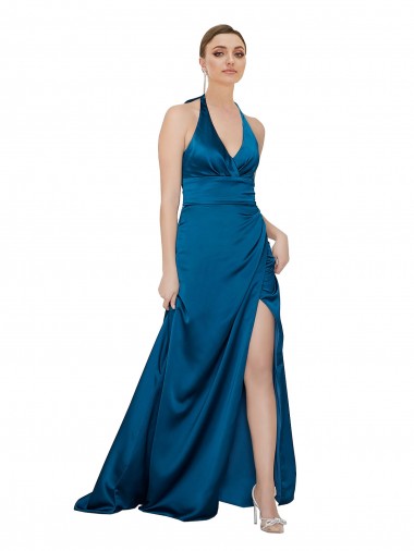 Shop Halter Neck Formal Silky Satin Bridesmaid Dress / Prom Dress UK