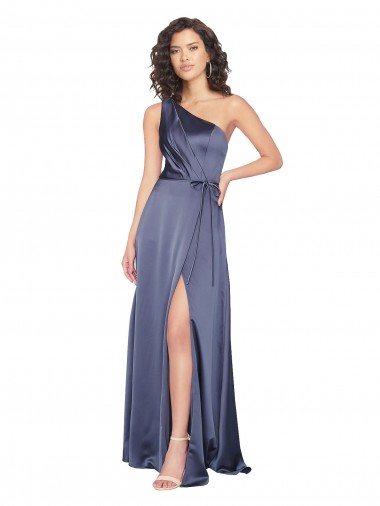 Shop Draped Formal Silky Satin Bridesmaid Dress / Prom Dress with Tied Waist UK