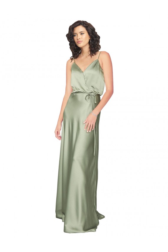 Formal Silky Satin Bridesmaid Dress with Tied Waist