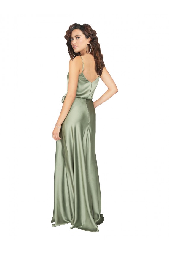 Formal Silky Satin Bridesmaid Dress with Tied Waist