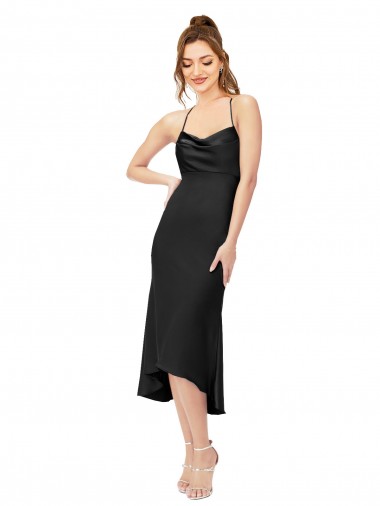 Shop High Low Formal Silky Satin Cowl Neck Cocktail Midi Bridesmaid Dress / Prom Dress UK