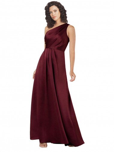 Shop One Shoulder Formal Silky Satin Bridesmaid Dress / Prom Dress with Subtle Pleats UK