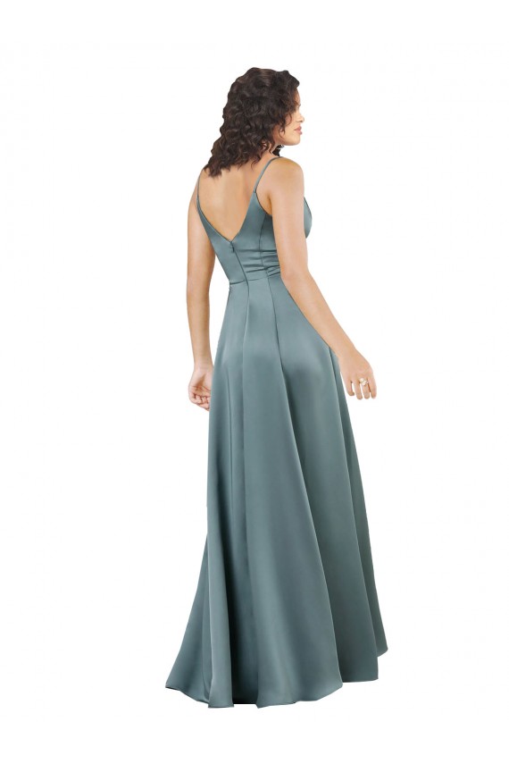 Formal Silky Satin Floor-Length Long Bridesmaid Dress / Prom Dress with V-Neckline