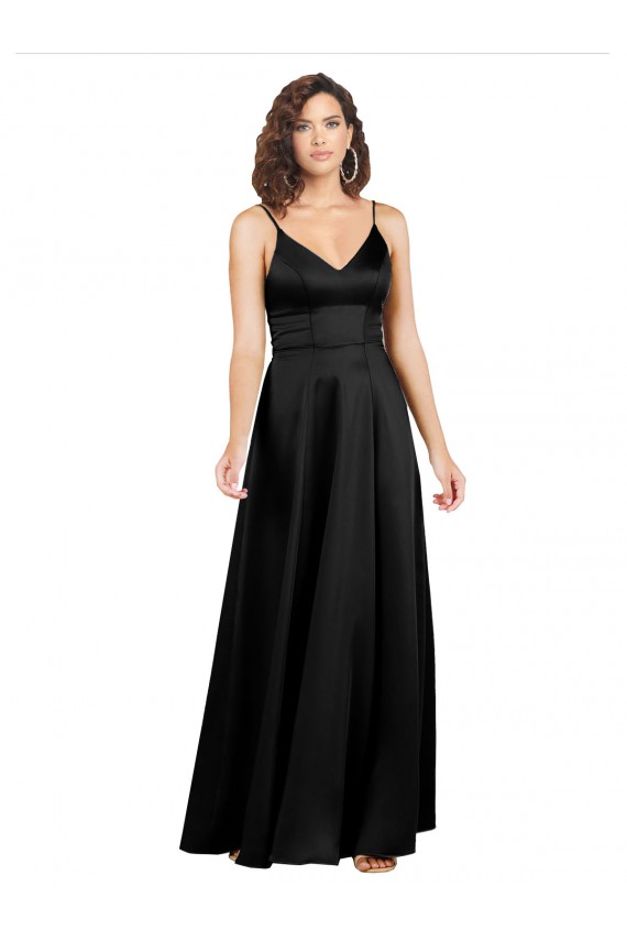 Formal Silky Satin Floor-Length Long Bridesmaid Dress / Prom Dress with V-Neckline