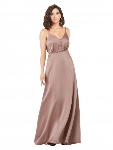 Shop Subtle V-Neckline Formal Silky Satin Bridesmaid Dress with Front Button Detail UK