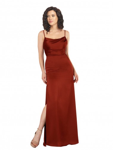 Shop Floor-Length Formal Silky Satin Bridesmaid Dress / Prom Dress with Skirt Slit UK