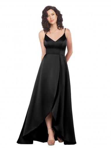 Shop High Low V-Neckline Formal Silky Satin Tulip Bridesmaid Dress / Prom Dress with Wrap Skirt UK