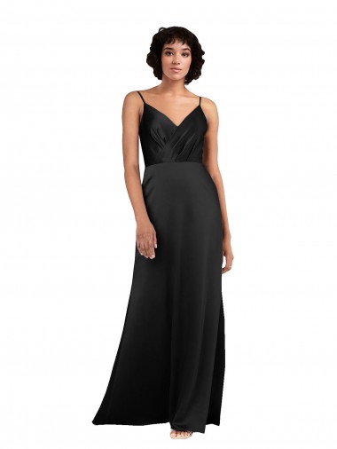 Shop Full Length V-Neckline Formal Silky Satin Bridesmaid Dress / Prom Dress with Spaghetti Straps UK