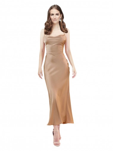 Shop Cowl Neck Formal Silky Satin Midi Length Bridesmaid Dress / Cocktail Prom Dress Low Back UK