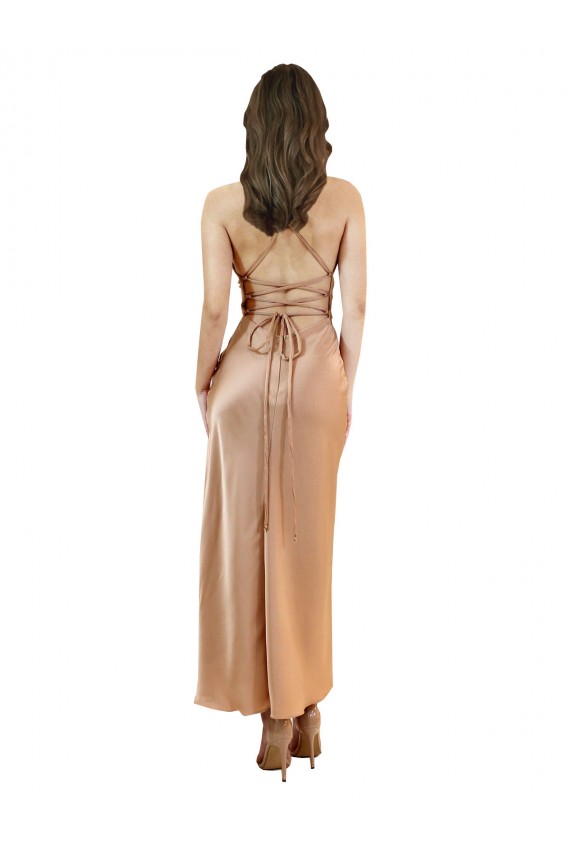 Cowl Neck Formal Silky Satin Midi Length Bridesmaid Dress / Cocktail Prom Dress Low Back