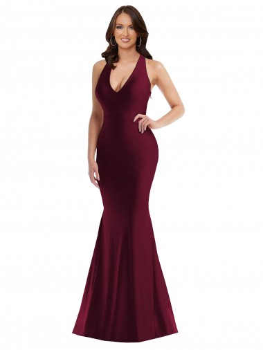 Shop Plunge Neckline Cutout Low Back Formal Silky Satin Mermaid Bridesmaid Dress / Prom Dress UK