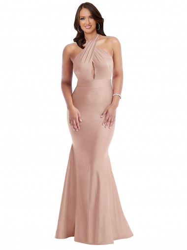 Shop Criss Cross Halter Open Back Formal Silky Satin Mermaid Bridesmaid Dress / Prom Dress UK