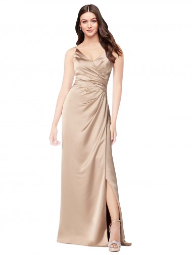 Shop Formal Silky Satin Bridesmaid Dress / Prom Dress with Draped Surplice Bodice UK