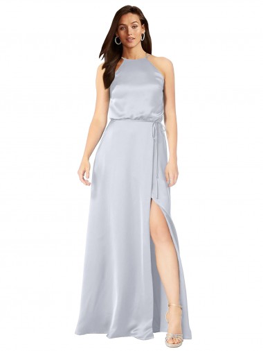 Shop Halter Neck Formal Silky Satin Bridesmaid Dress with Strappy Back UK