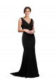 V-Neck Full Length Formal Silky Satin Bridesmaid Dress / Prom Dress with Soft Cowl Neck and Sweep Train