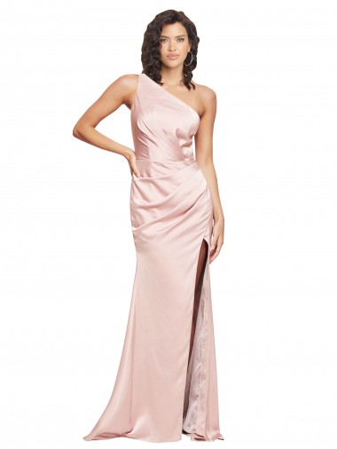 Shop Full Length Ruched Formal Silky Satin Bridesmaid Dress / Prom Dress with Low Back and High Split UK