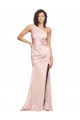 Full Length Ruched Formal Silky Satin Bridesmaid Dress / Prom Dress with Low Back and High Split