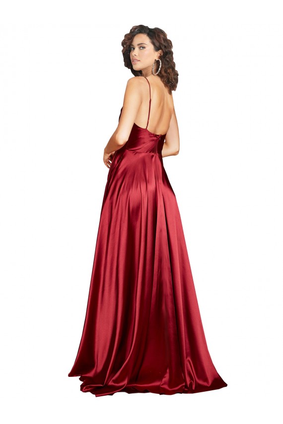 Cowl Neckline Long Formal Silky Satin Bridesmaid Dress / Prom Dress with Spaghetti Straps