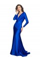 Deep V-Neck Long Sleeves Formal Silky Satin Bridesmaid Dress / Prom Dress