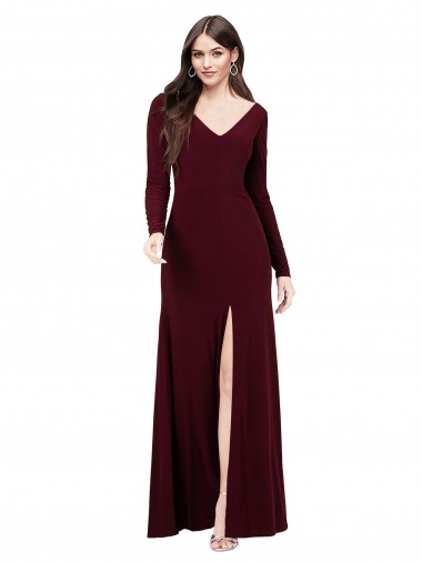 Shop Long Sleeves Spandex Bridesmaid Gown with Front Slit UK