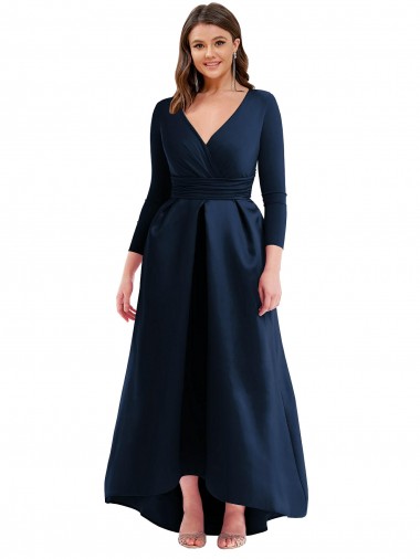 Shop Long Sleeves Wrapped Formal Spandex Bridesmaid Dress / Prom Dress with High Low Full Skirt and Pockets UK