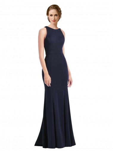 Shop High Neck Sheath Long Crepe Bridesmaid Dress / Prom Dress UK