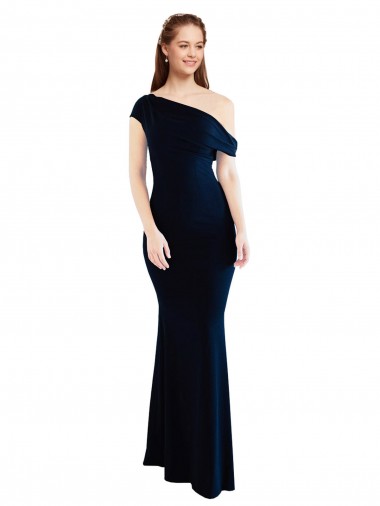 Shop Draped Off the Shoulder Fitted Formal Crepe Bridesmaid Dress / Prom Dress UK