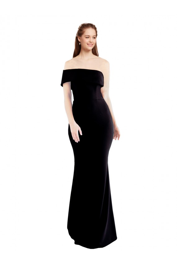 Asymmetrical Draped Off the Shoulder Banded Formal Crepe Bridesmaid Dress / Prom Dress