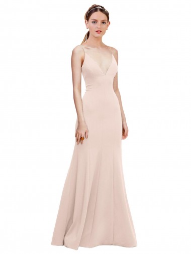 Shop Deep V-Neck and Back Long Formal Crepe Bridesmaid Dress / Prom Dress UK