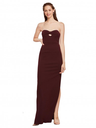 Shop Twisted Strapless Keyhole Long Formal Crepe Bridesmaid Dress / Prom Dress with Slit UK