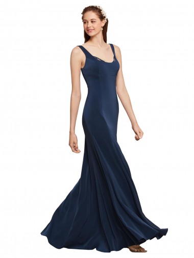 Shop Fit and Flare Long Formal Crepe Bridesmaid Dress / Prom Dress with Round Neck UK