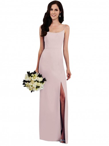 Shop Spaghetti Strap V Back Formal Crepe Bridesmaid Dress / Prom Dress with Front Slit UK