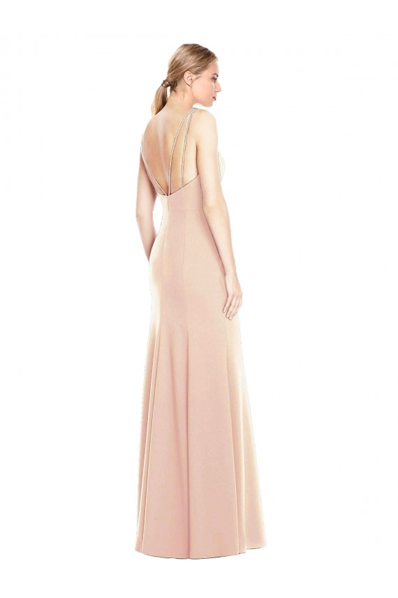 V-Spaghetti Strap Open Back Bateau Neck Trumpet Bridesmaid Dress / Prom Dress