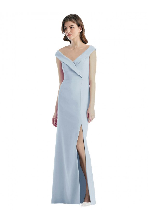 Romantic Off the Shoulder Long Maxi Bridesmaid Dress with Side Slit