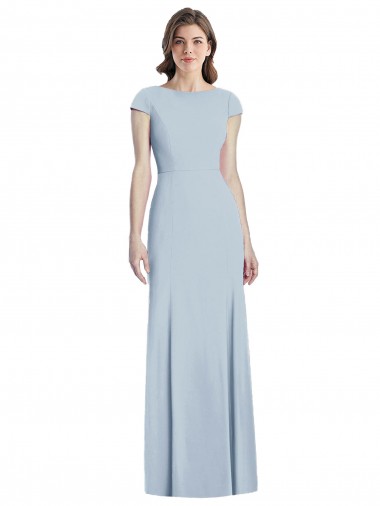 Shop Bateau Neck Cap Sleeves Open Back Trumpet Bridesmaid Dress / Prom Dress UK