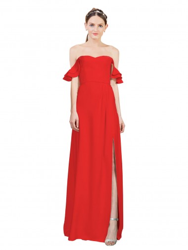 Shop Double Ruffle Flounce Sleeves Formal Crepe Bridesmaid Dress / Prom Dress with Slit UK