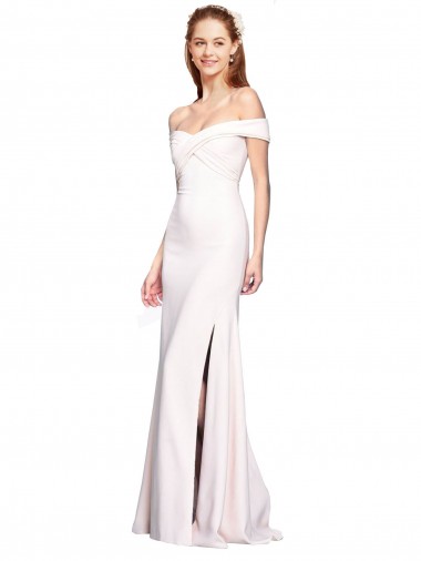 Shop Criss Cross Off the Shoulder Formal Crepe Bridesmaid Dress / Prom Dress with Side Slit UK