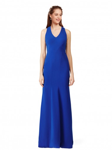 Shop Halter V-Neck Long A-Line Formal Crepe Bridesmaid Dress / Prom Dress UK