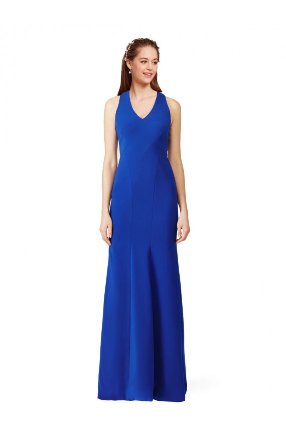 Halter V-Neck Long A-Line Formal Crepe Bridesmaid Dress / Prom Dress