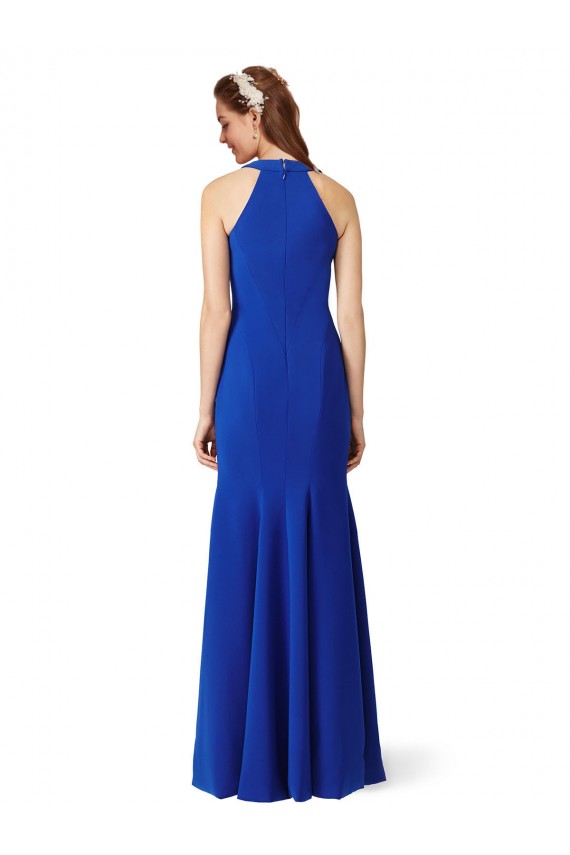 Halter V-Neck Long A-Line Formal Crepe Bridesmaid Dress / Prom Dress