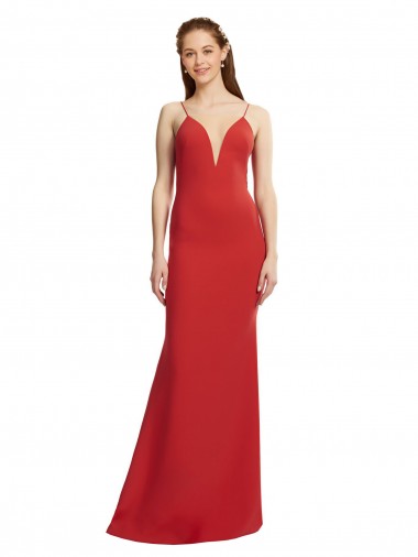 Shop Mermaid Plunging V-Neck Formal Crepe Bridesmaid Dress / Prom Dress with Wide Open Back UK