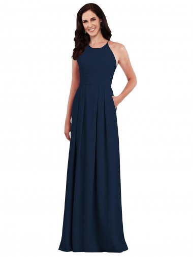 Shop Criss Cross Back Crepe Halter Bridesmaid Dress with Pockets UK