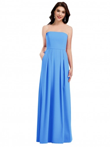 Shop Strapless Pleated Skirt Crepe Bridesmaid Dress / Prom Dress with Pockets UK